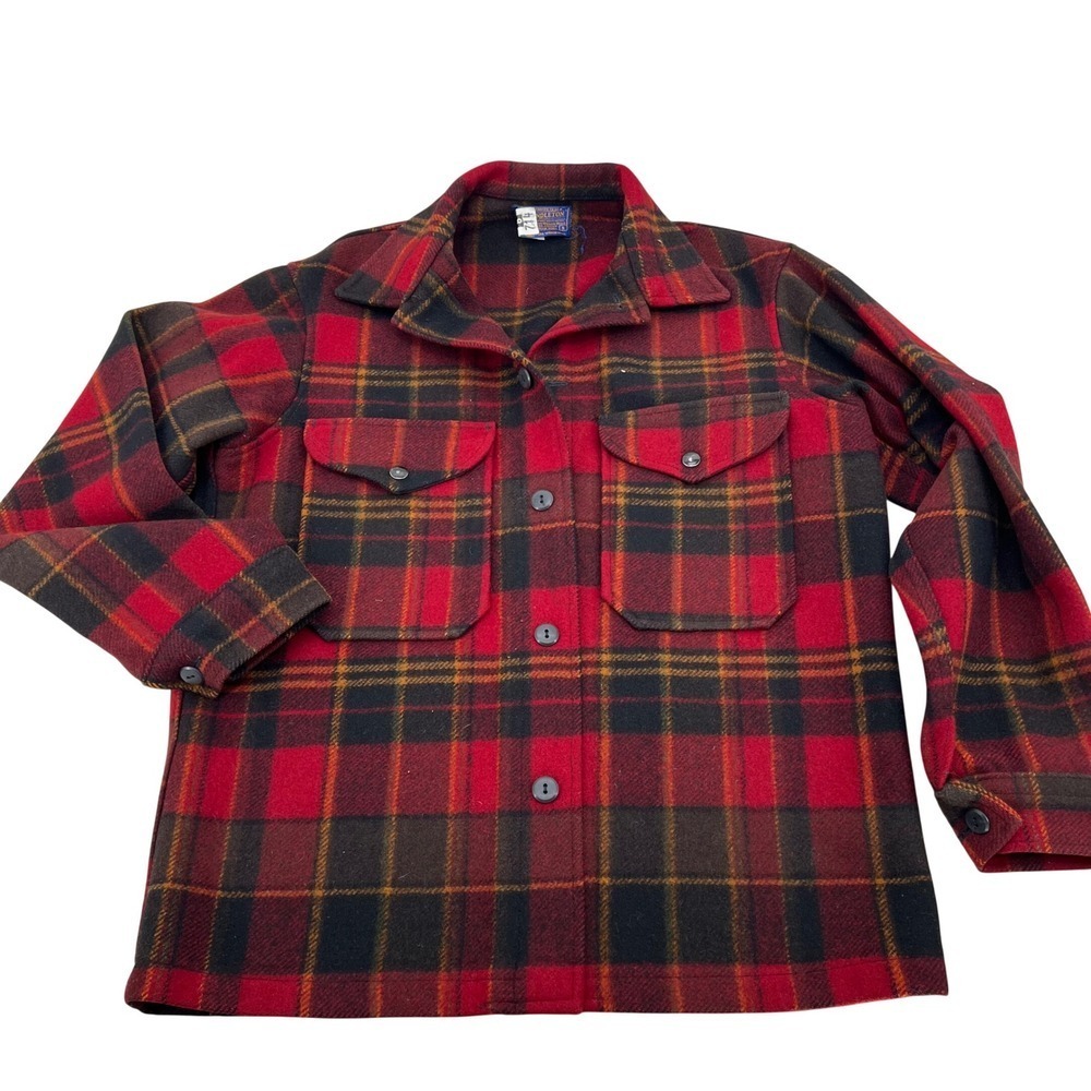 Pendleton Wool Plaid Button Up Shirt Jacket Men's Size S Red Black Flannel